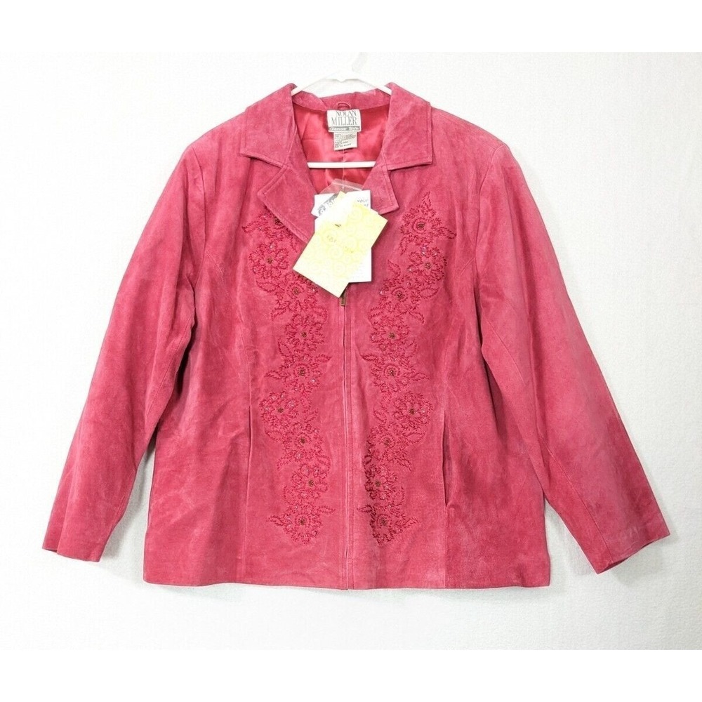Nolan Miller Womens Suede Jacket Qvc Size 1X Leather Pink Embellished